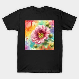 Watercolor Pink Hibiscus Flower T-Shirt